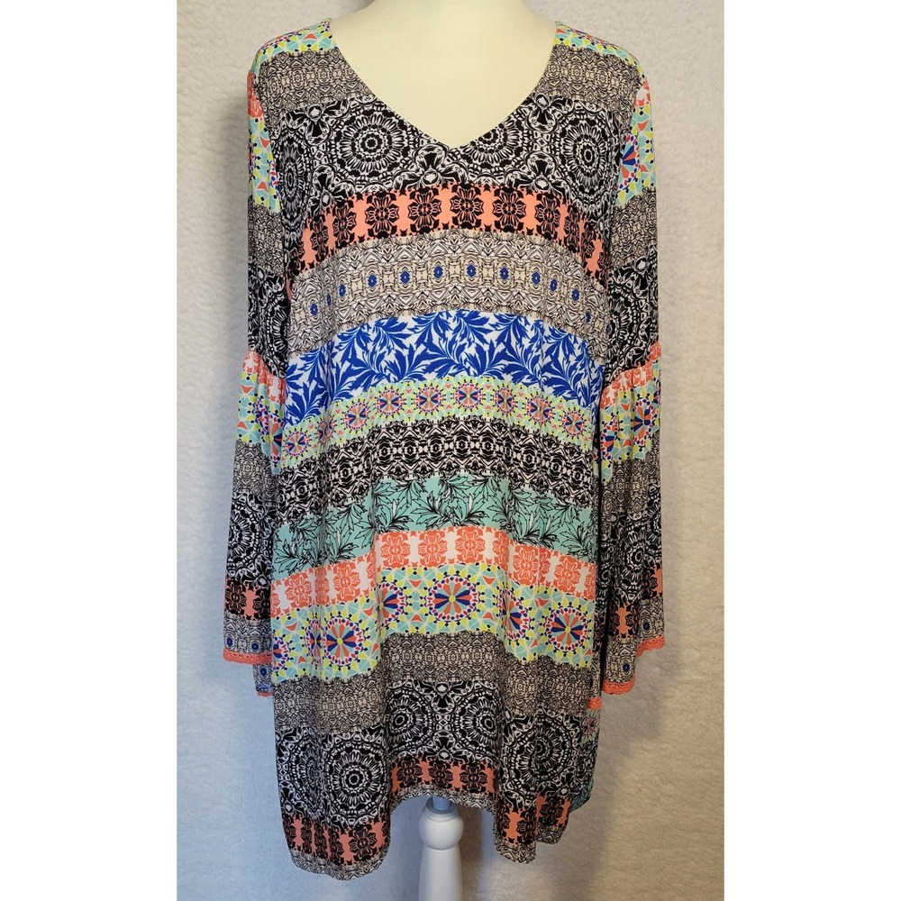 Sequin Hearts Dress Geometric Size XL Women's V-Neck Long Sleeve 0851
